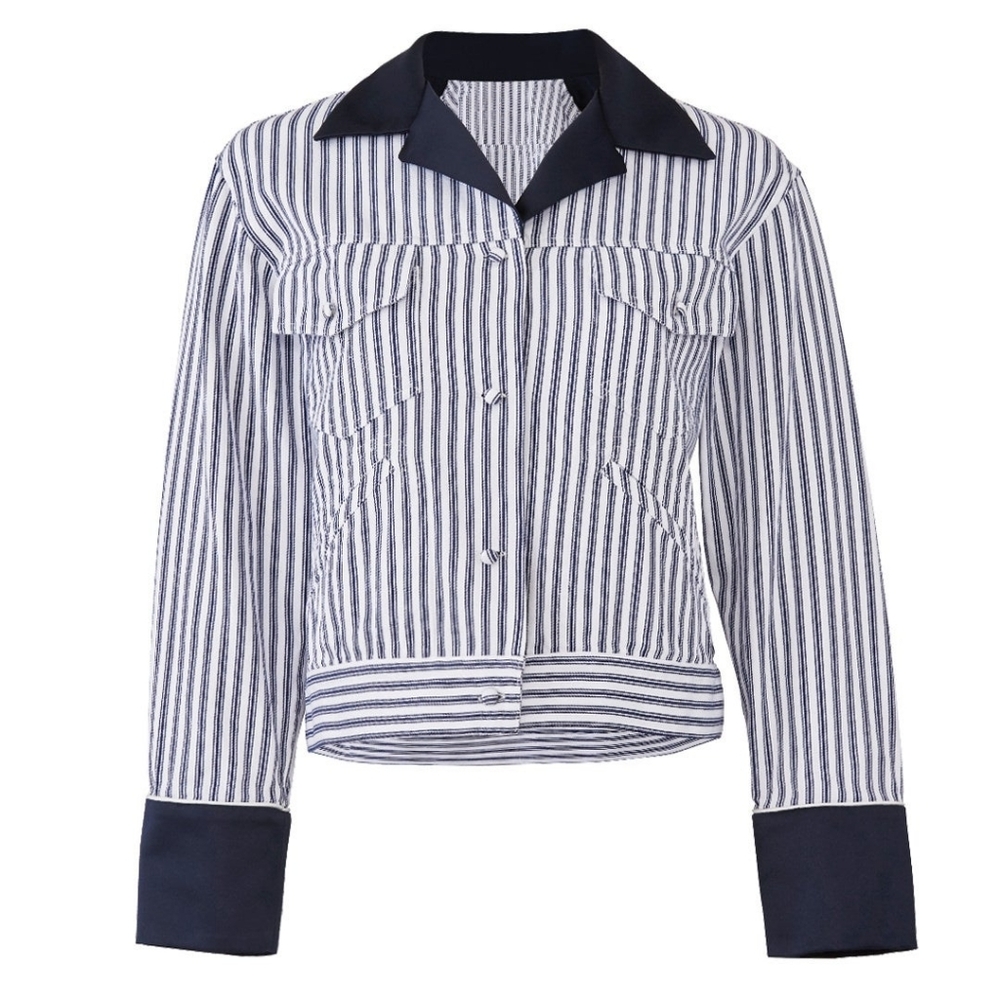Harvey Faircloth French Workwear Striped Chore Jacket Satin Collar